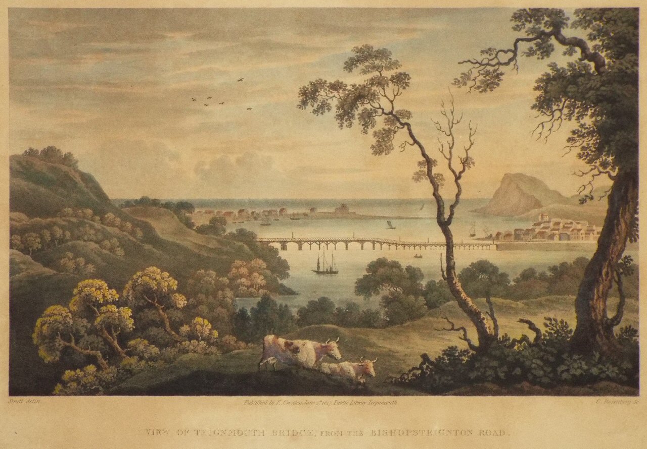 Aquatint - View of Teignmouth Bridge, from the Bishopsteignton Road. - Rosenberg